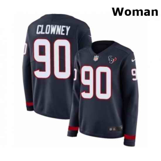 Womens Nike Houston Texans 90 Jadeveon Clowney Limited Navy Blue Therma Long Sleeve NFL Jersey